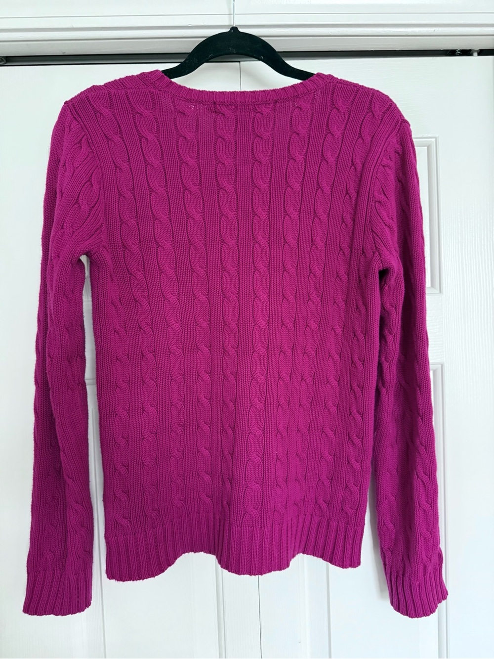 Ralph Lauren Fuchsia Cable-Knit V-Neck Sweater Green Pony - Picture 6 of 7
